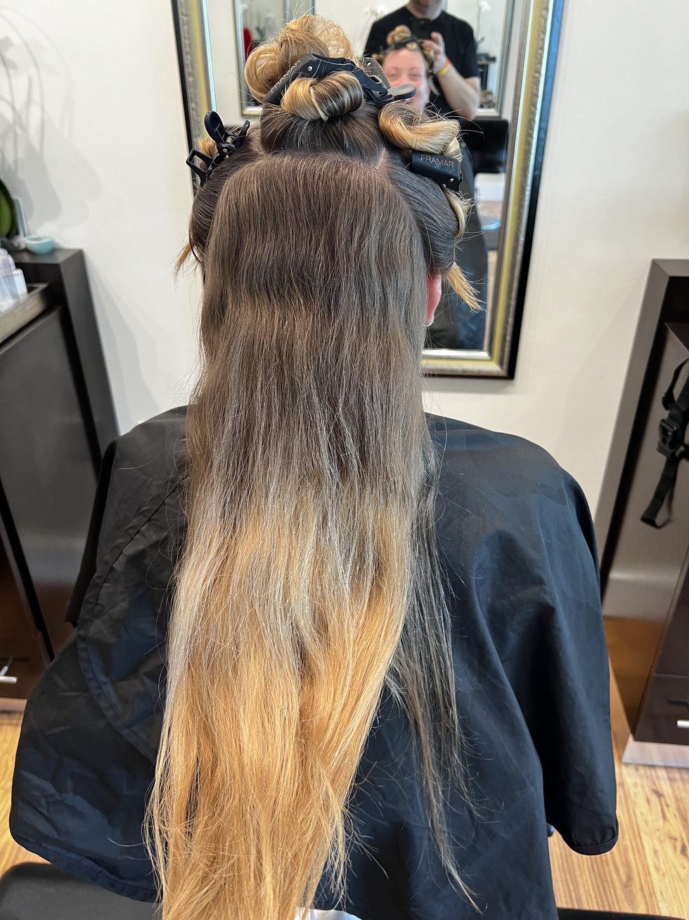 Before: thin, uneven ends in need of repair