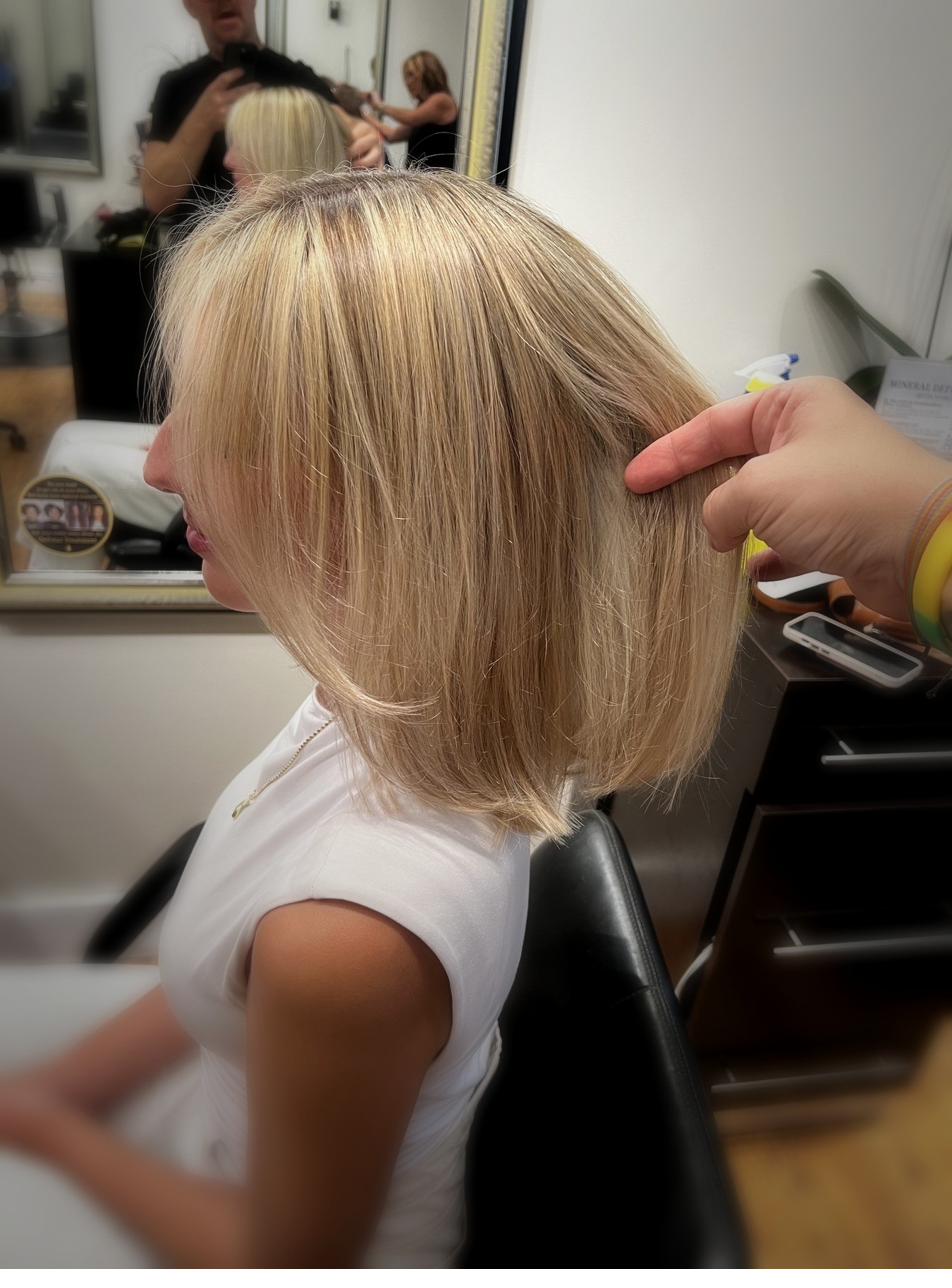 Behind the scenes, blonde styling process