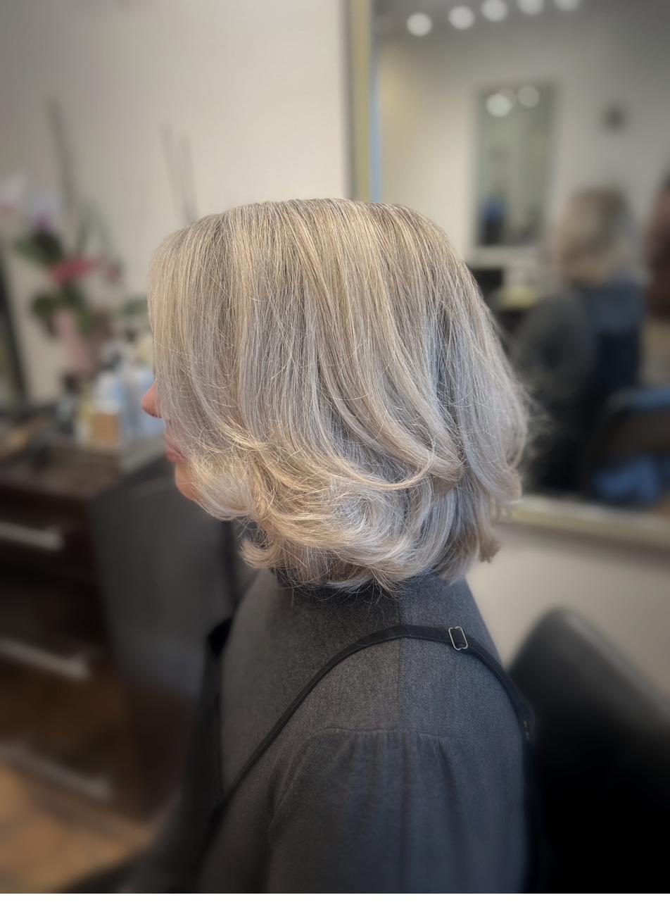 Bright blonde lob