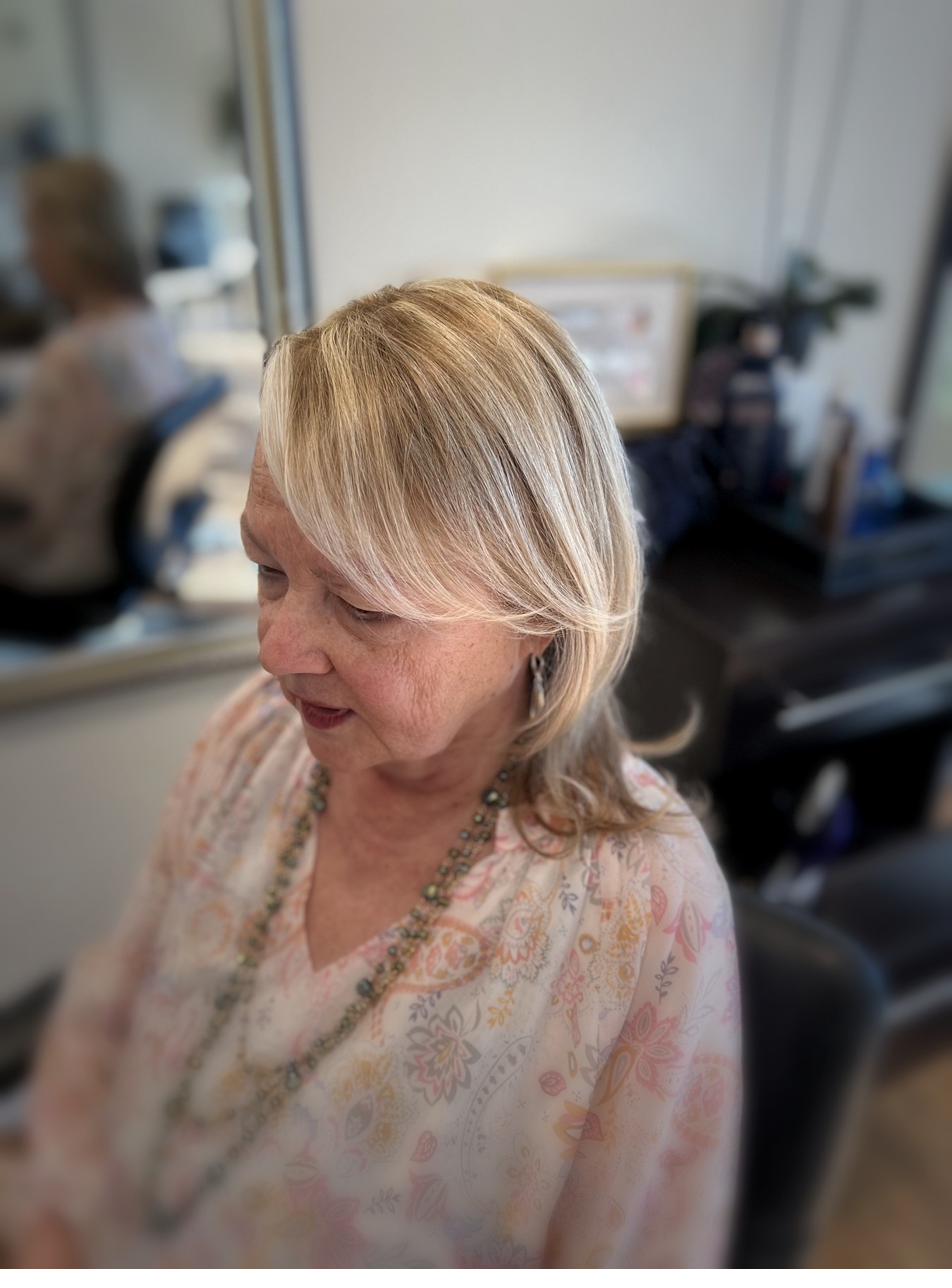 Warm blonde, mature client